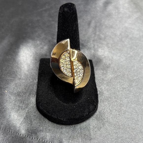 Kenneth Jay Lane Gold and Silver Crystal Ring - Picture 1 of 4